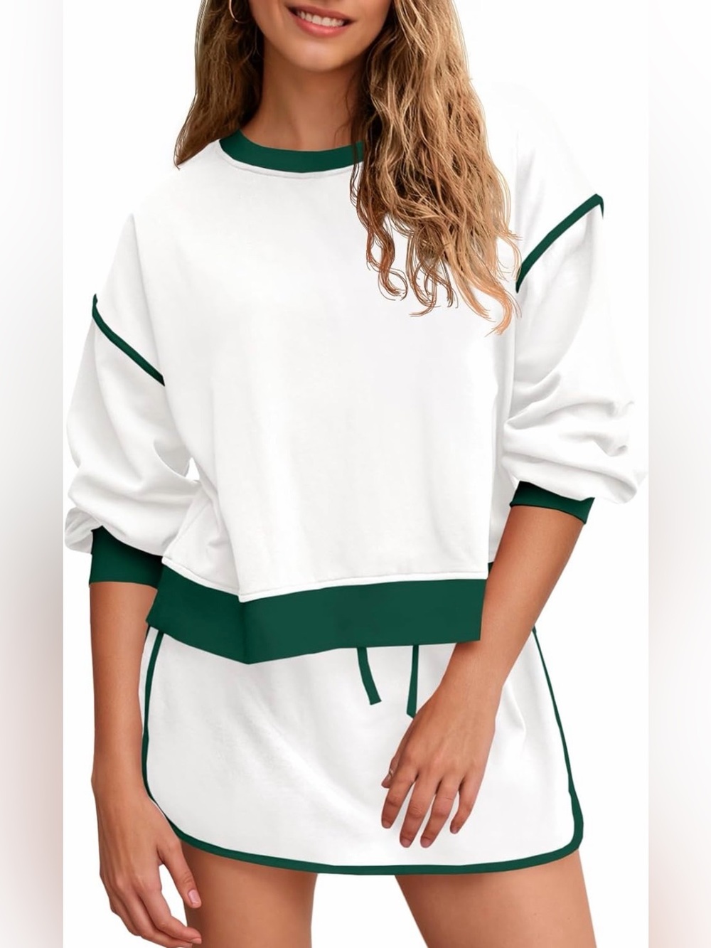 Womens Sweatsuits 2 Piece Set Crewneck Sweatshirts High Waisted Skort Skirts L
